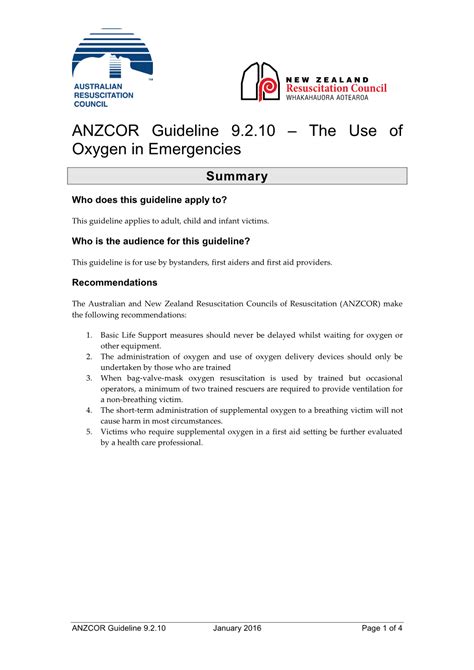 Anzcor Guideline 9 2 10 The Use Of Oxygen In Emergencies Docslib