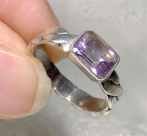 Sterling Silver Emerald Cut Amethyst Ring Genuine Gem Etsy