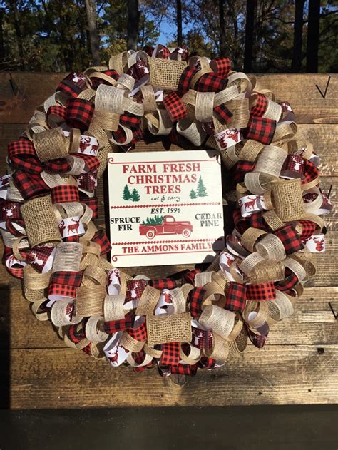 Buffalo Plaid Christmas Wreath Ribbon Wreath Christmas Etsy