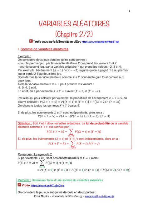 20VA2 VARIABLES ALÉATOIRES VARIABLES ALÉATOIRES Chapitre 2 2 Tout