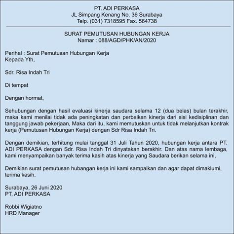 Contoh Surat Pemberhentian Kerja Untuk Karyawan Surat Lamaran Kerja