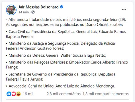 Jair Bolsonaro Anuncia Mudanças Em Seis Ministérios