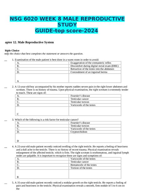 Nsg Week Male Reproductive Study Guide Top Score Docx