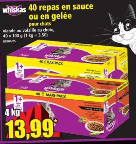 Promo 40 Repas En Sauce Ou En Gelée Pour Chats Wiskas chez Norma