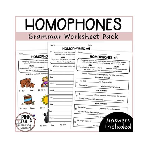 Homophones Worksheet Pack With Answers Etsy