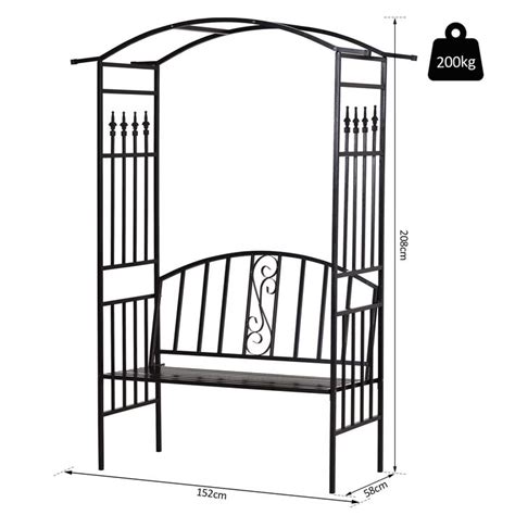 Outsunny Garden Metal Arch Arbour With Bench Love Seat Chair Outdoor Patio Rose Trellis Pergola