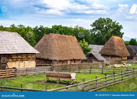 Typical Romanian Village with Old Peasant Houses Stock Photo - Image of layer, barn: 152767914