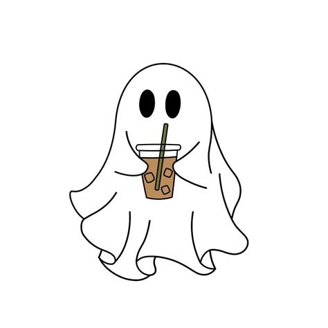 Cute Ghost Drinking Iced Coffee Png Ghost Ice Coffee Png Halloween