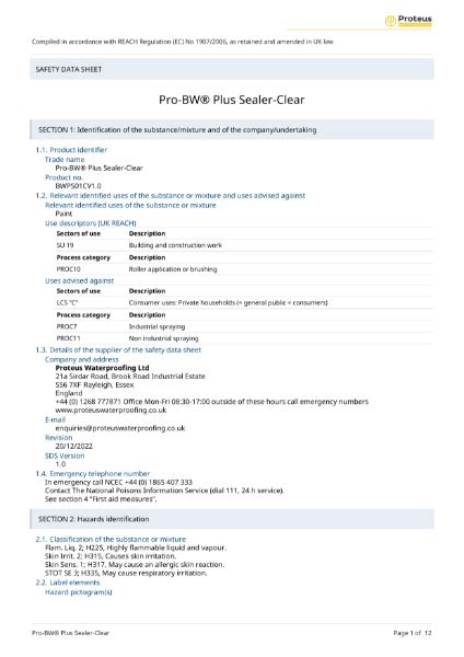 Material Safety Data Sheet Proteus Pro Bw Plus Sealer Proteus