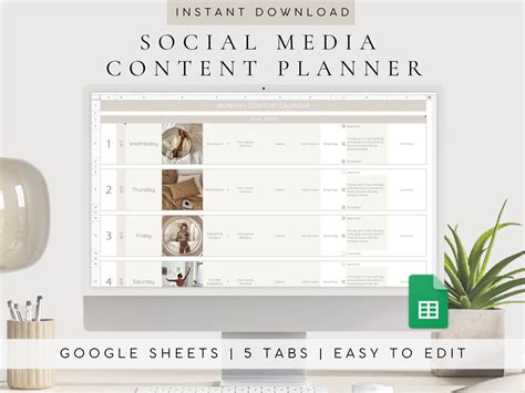 Google Sheets Content Planner Social Media Calendar Digital Social