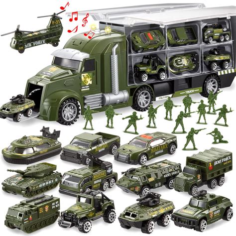 Buy JOYIN 25 In 1 Green Big Truck Toys Army Men Toys Army Tanks Set