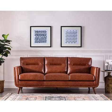 Bowery Hill Mid Century Leather Sofa In Camel Brown Cymax Business