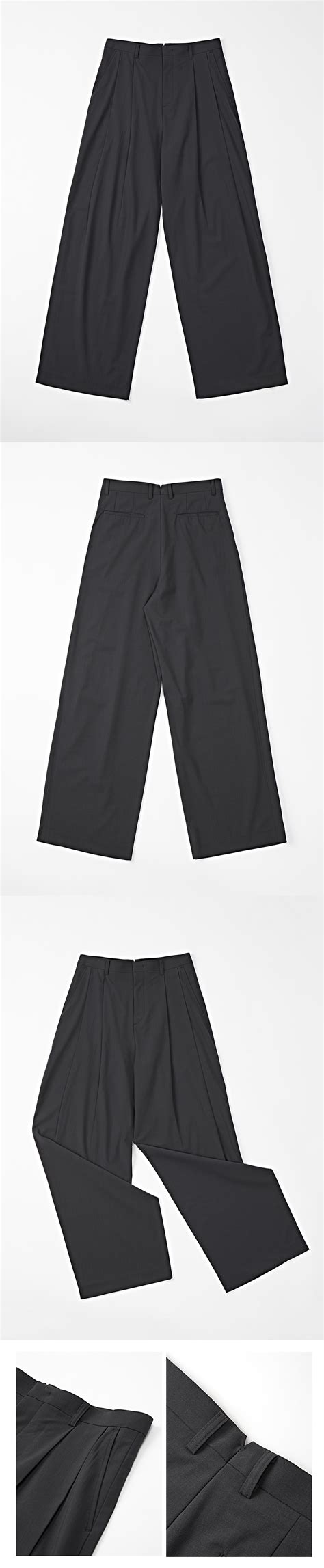 Premium Wool Two Tuck Wide Slacks Charcoal Momadesign