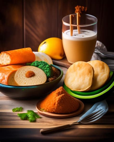 Un Bol De Nourriture Avec Un Verre De Jus D Orange Et Un Verre De Jus D