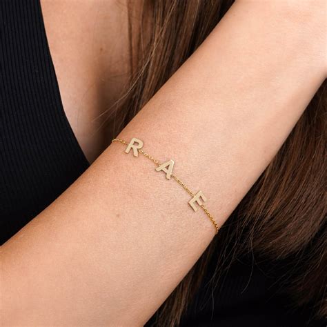 14k Solid Gold Initial Bracelet Personalized Letter Bracelet Etsy