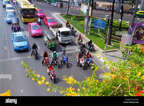 Bangkok Thailand Thai Pathum Wan Phaya Thai Road Traffic Taxi Taxis Cab