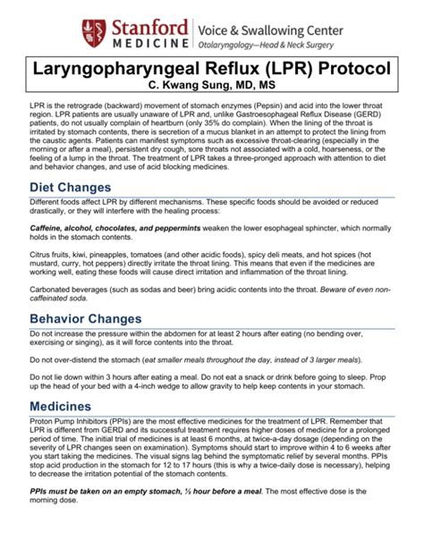 Laryngopharyngeal Reflux Lpr Protocol