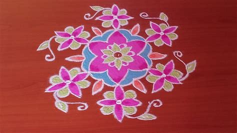 Simple and easy 7 dots kolam design with colours| daily small kolam