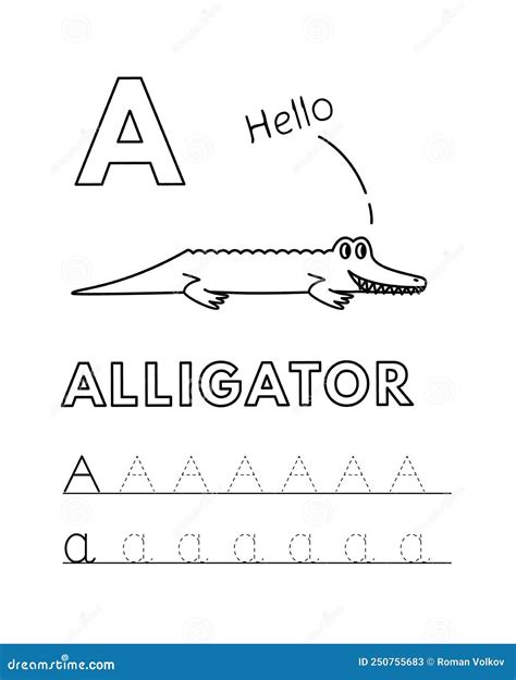 Vector Cute Cartoon Animals Alphabet And Tracing Practice Letter A