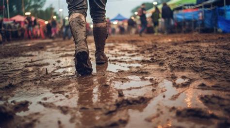 Premium Ai Image A Person Walking Through A Muddy Field Ai