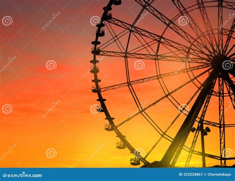 Beautiful Large Ferris Wheel Outdoors At Sunset Stock Image Image Of