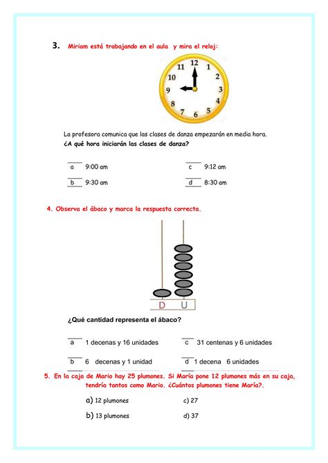 Evaluaci N Diagnostica De Matem Tica Tercer Grado Pdf