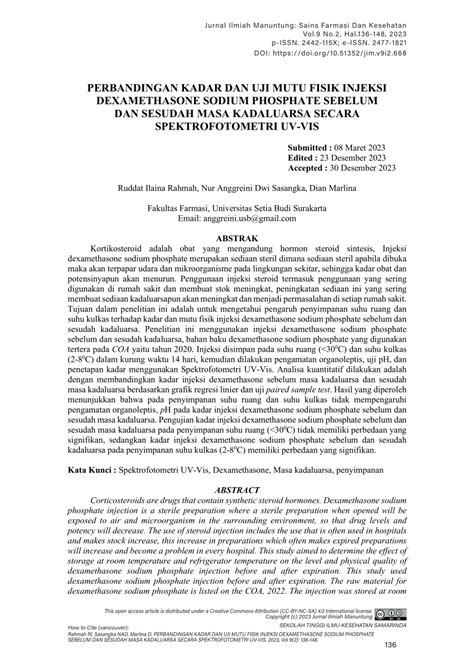 Pdf Perbandingan Kadar Dan Uji Mutu Fisik Injeksi Dexamethasone