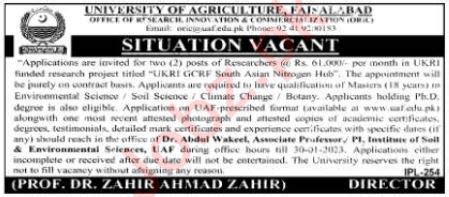 University Of Agriculture Faisalabad Jobs 2023 2024 Job Advertisement