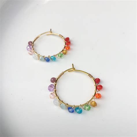 Boucles Doreilles Perl Es Arc En Ciel Multicolore Acier Etsy