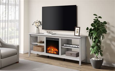 Amazon WAMPAT Electric Fireplace TV Stand For 75 Inch TV White TV