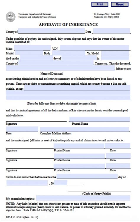 Free Tennessee Affidavit Of Heirship Form Pdf Word