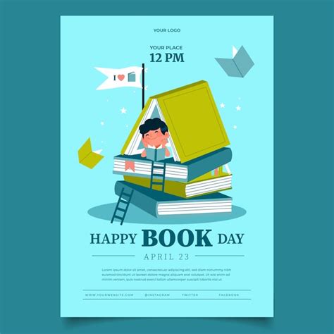 Free Vector Flat World Book Day Vertical Poster Template