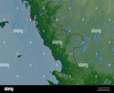 Halland County Of Sweden Colored Elevation Map With Lakes And Rivers