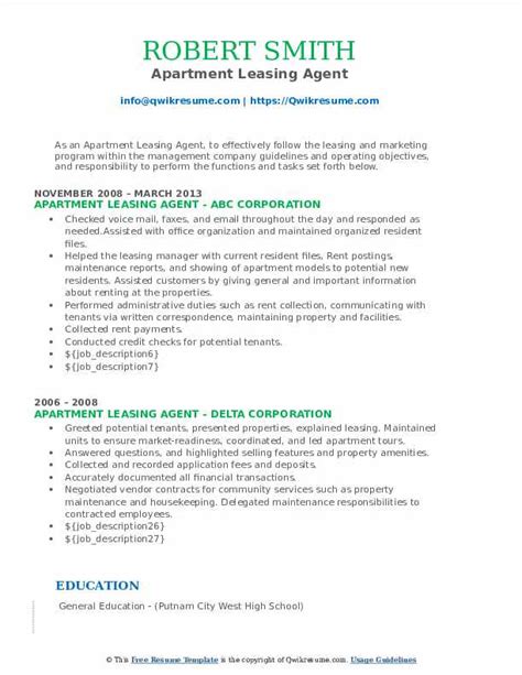 Apartment Leasing Agent Resume Samples Qwikresume