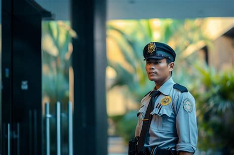 premium photo security guard  duty   entrance ensuring safety