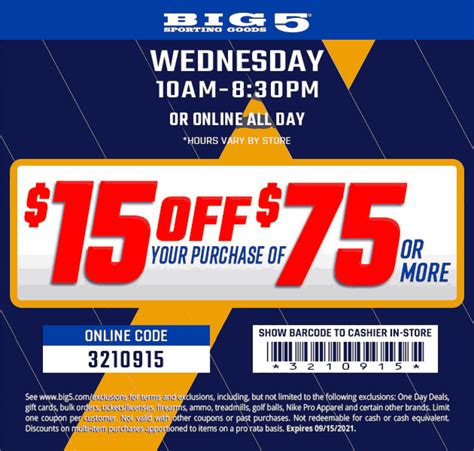 15 Off 75 Today At Big 5 Sporting Goods Or Online Via Promo Code