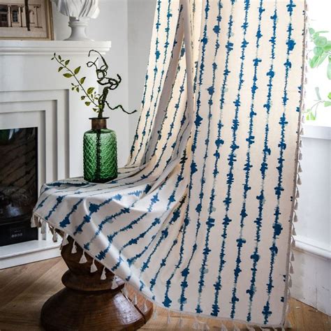 Bohemian Curtains Blue Vertical Stripes Tie Dyed Print Linen Etsy In