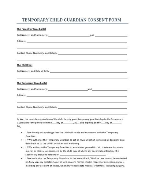 Legal Guardianship Printable Temporary Guardianship Form Printable