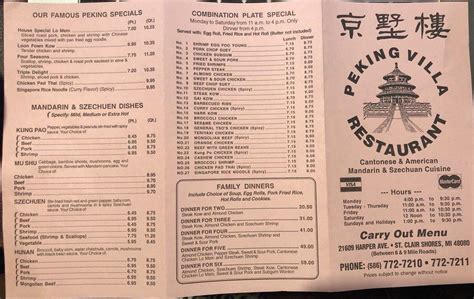 Menu At Peking Villa Restaurant Saint Clair Shores Harper Ave