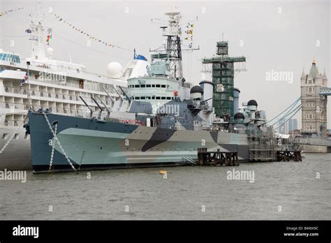 Hms Belfast The World War Two Battleship Moored On The River Thames