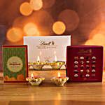 Set Of Traditional Diyas And Lindt Chocolates Germany Gift Set Of