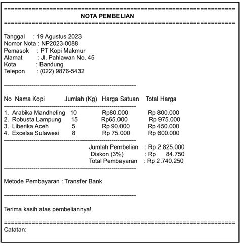 Nota Pembelian Barang Cara Membuat Dan Contohnya