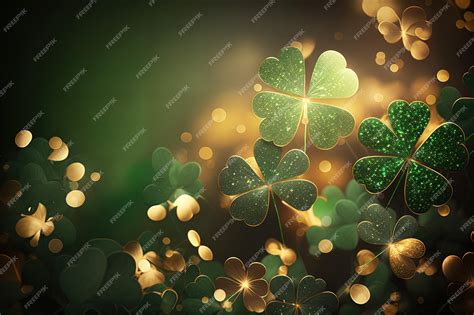 Premium Photo Festive Background With Shining Clover Shamrocks And