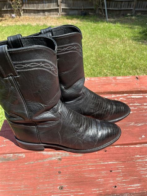 Mens D Justin Black Lizard Cowboy Western Rop Gem