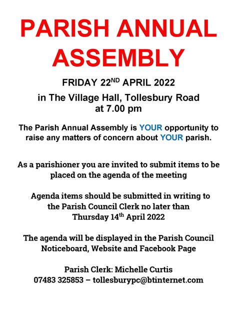 Parish Annual Assembly 22nd April 2022 Tolleshunt D Arcy Parish Council