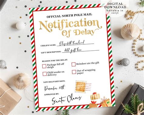 Editable Delayed Christmas Gift Notification Of Delay Late Christmas