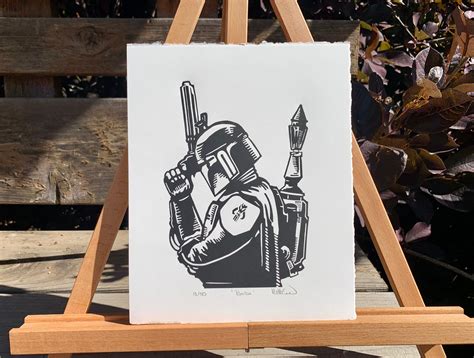 Star Wars Boba Fett T Father Handmade Linocut Print Etsy