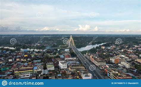 Aerial View of Siak Bridge IV Abdul Jalil Alamuddin Syah Bridge Above Siak River Sungai Siak in ...