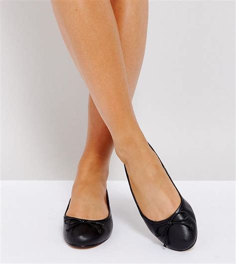 ASOS LIFESAVER Wide Fit Leather Ballet Flats Black Women Oxford