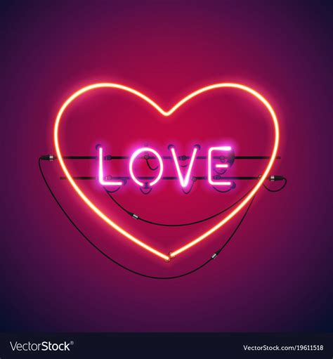 Pink love in the heart neon sign Royalty Free Vector Image